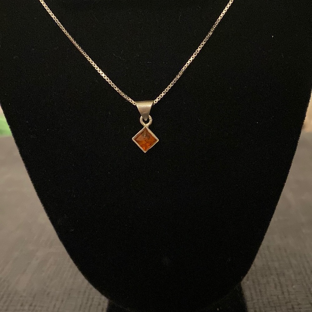 Sterling Silver Necklace with Amber charm